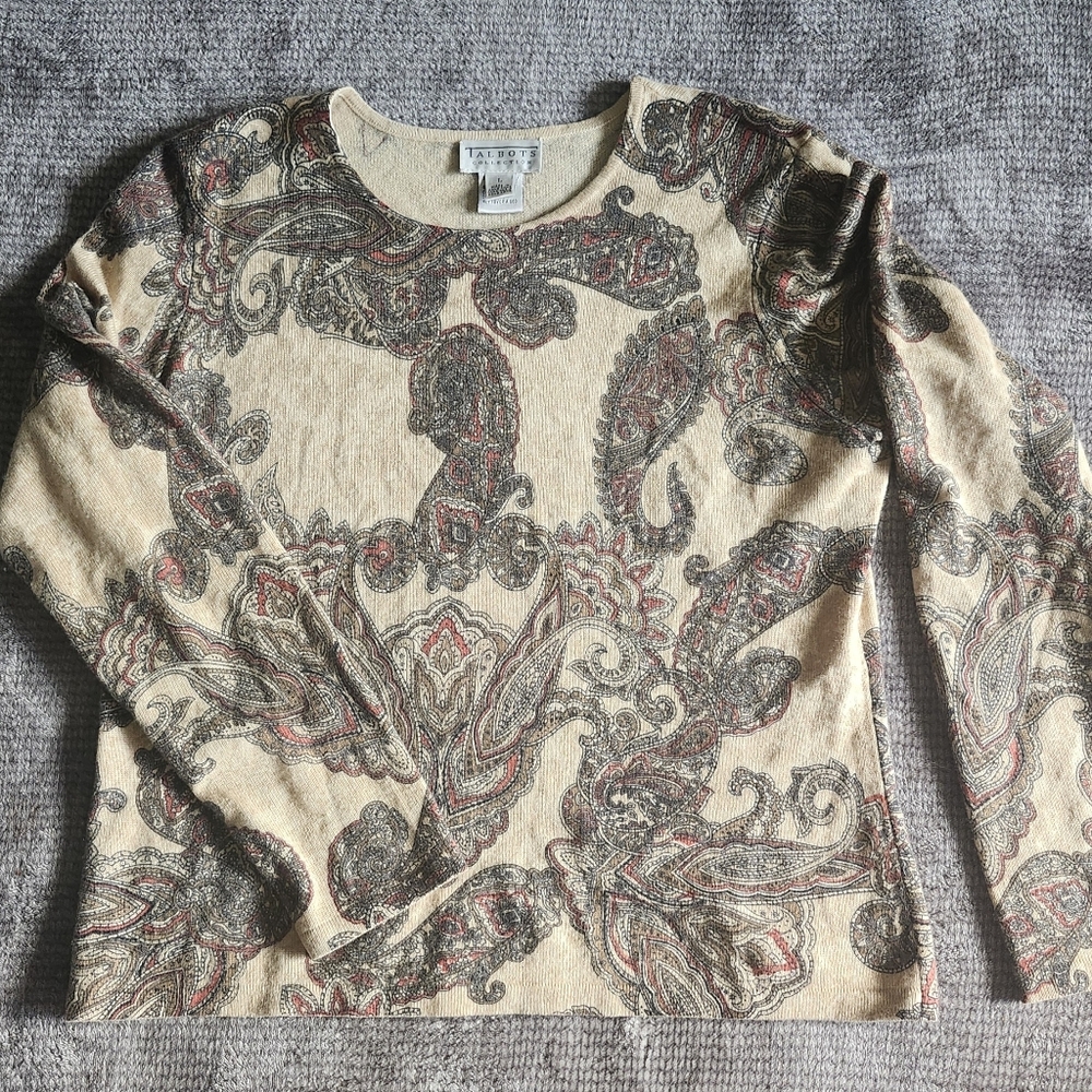 Vintage Talbots Collection Sweater Cashmere Silk Blend Sz L Paisley Grannycore